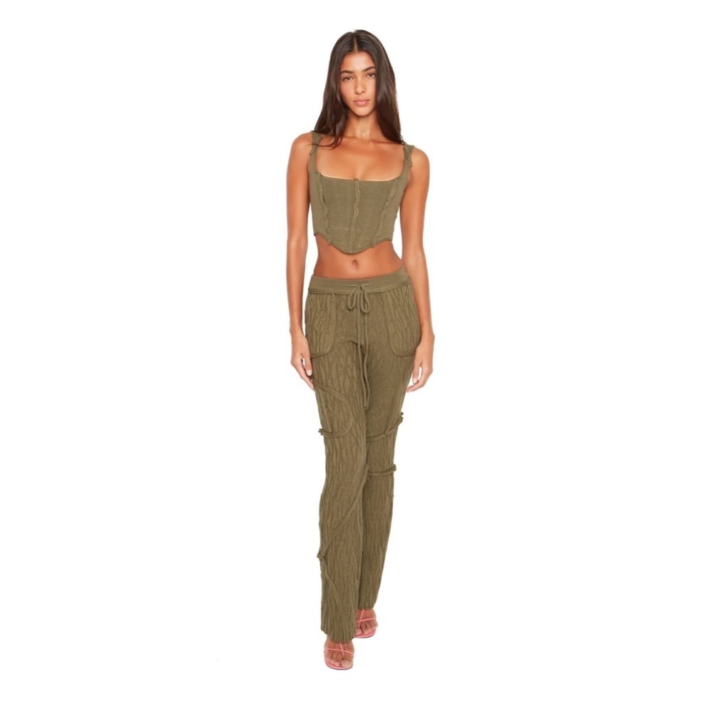 NWT Danielle Guizo Olive Green Knit Crop Top Corset - Picture 4 of 6